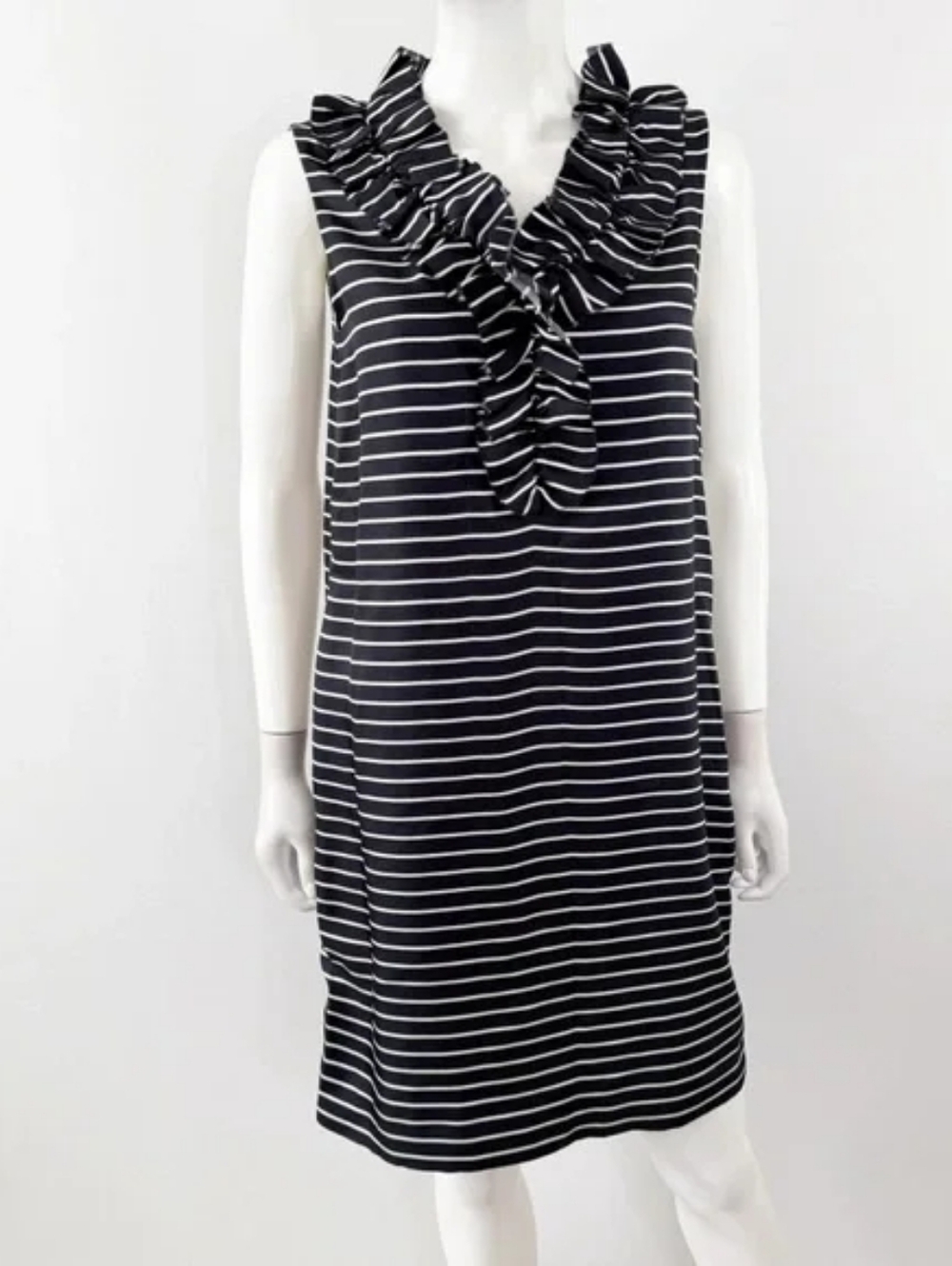 Kate Spade Striped Black And White Summer Shift Dress With Ruffles, Sz 8